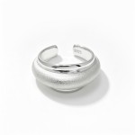Cool Tone Brushed Curved Wide Open S925 Silver Ring, Textured Niche Statement Band
