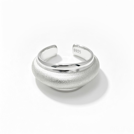 Cool Tone Brushed Curved Wide Open S925 Silver Ring, Textured Niche Statement Band