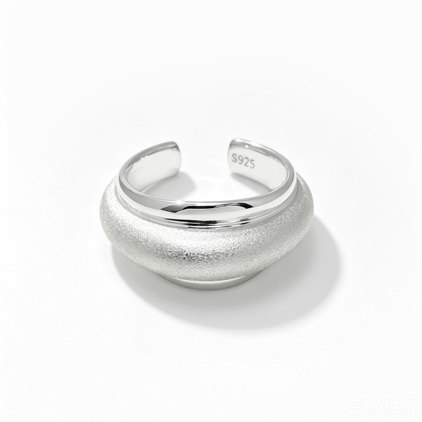 Cool Tone Brushed Curved Wide Open S925 Silver Ring, Textured Niche Statement Band