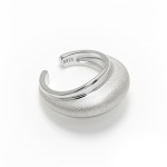 Cool Tone Brushed Curved Wide Open S925 Silver Ring, Textured Niche Statement Band