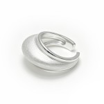Cool Tone Brushed Curved Wide Open S925 Silver Ring, Textured Niche Statement Band