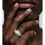Cool Tone Brushed Curved Wide Open S925 Silver Ring, Textured Niche Statement Band