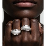Cool Tone Brushed Curved Wide Open S925 Silver Ring, Textured Niche Statement Band