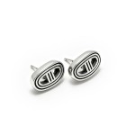 Vintage Antiqued S925 Silver Pig Nose Oval Hollow Stripe Stud Earrings
