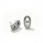 Vintage Antiqued S925 Silver Pig Nose Oval Hollow Stripe Stud Earrings