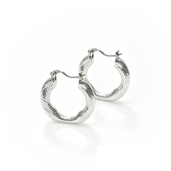 Vintage Textured Hammered Irregular Circle S925 Silver Hoop Earrings