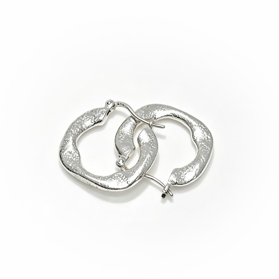 Vintage Textured Hammered Irregular Circle S925 Silver Hoop Earrings