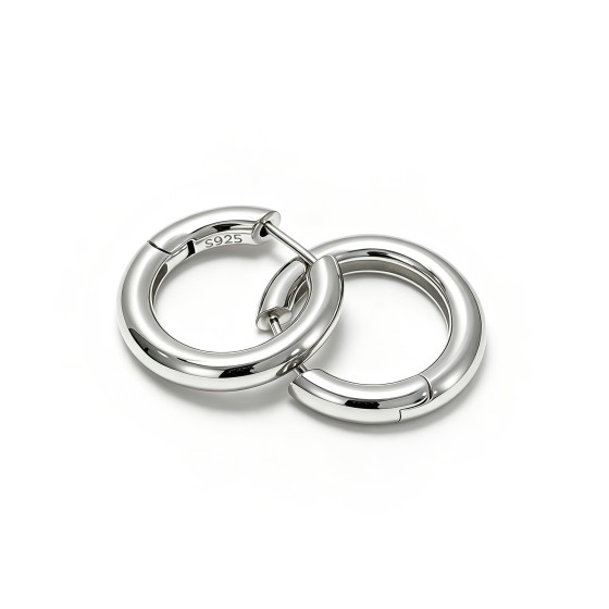 Classic Minimalist Smooth Plain S925 Silver Hoop Earrings, Unisex Daily Staple