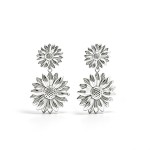 Pendientes colgantes de plata S925 con doble margarita empalmada, joyería floral elegante