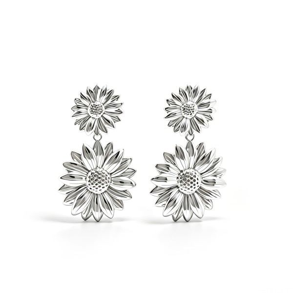 Pendientes colgantes de plata S925 con doble margarita empalmada, joyería floral elegante