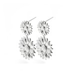 Pendientes colgantes de plata S925 con doble margarita empalmada, joyería floral elegante