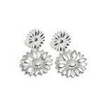 Pendientes colgantes de plata S925 con doble margarita empalmada, joyería floral elegante