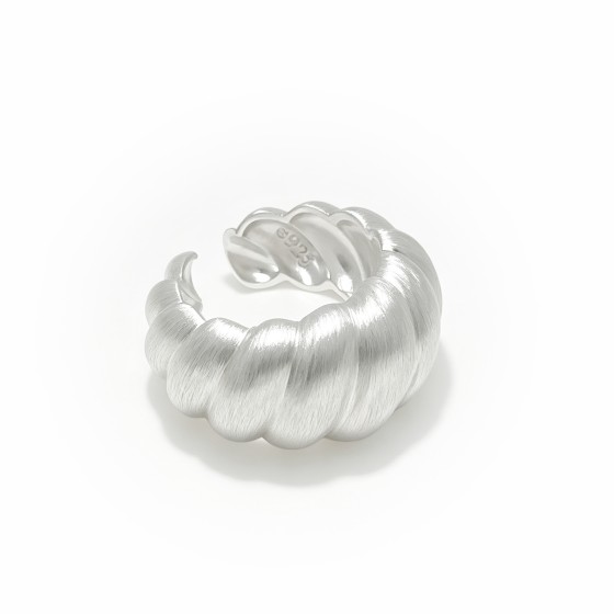 Niche 3D Pumpkin Textured Brushed Open S925 Silver Ring, Plump Textured Wide Statement Band