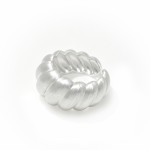 Anillo abierto de plata S925 con textura de calabaza cepillada 3D, banda ancha voluminosa y exclusiva