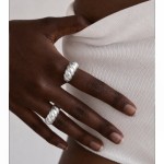 Anillo abierto de plata S925 con textura de calabaza cepillada 3D, banda ancha voluminosa y exclusiva