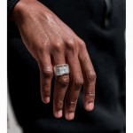 Niche 3D Wavy Textured Wide Open S925 Silver Ring, Inlaid Square White Cubic Zirconia, Avant-Garde Bold Artistic Statement Band