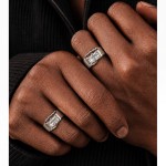 Niche 3D Wavy Textured Wide Open S925 Silver Ring, Inlaid Square White Cubic Zirconia, Avant-Garde Bold Artistic Statement Band