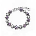 Bracelet en argent S925 à maillons étoilés vieilli vintage, incrusté de zircone cubique violette et blanche, bijou de poignet audacieux et fantaisiste