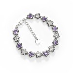 Bracelet en argent S925 à maillons étoilés vieilli vintage, incrusté de zircone cubique violette et blanche, bijou de poignet audacieux et fantaisiste
