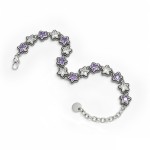 Bracelet en argent S925 à maillons étoilés vieilli vintage, incrusté de zircone cubique violette et blanche, bijou de poignet audacieux et fantaisiste
