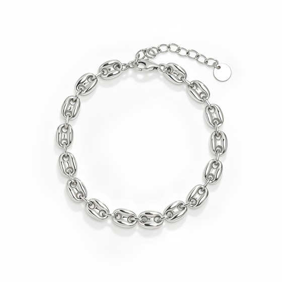 Niche Polished Pig Nose Link S925 Silver Bracelet, Sleek Minimalist Modern Bold Statement Wrist Jewelry
