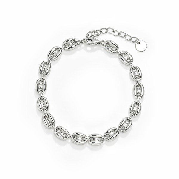 Bracelet en argent S925 à maillons museau de cochon polis, bijou de poignet minimaliste, moderne et audacieux