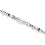 Pulsera de plata S925 con eslabones de placa grabada vintage, incrustada con circón cúbico colorido de múltiples formas, joyería de muñeca audaz y ecléctica