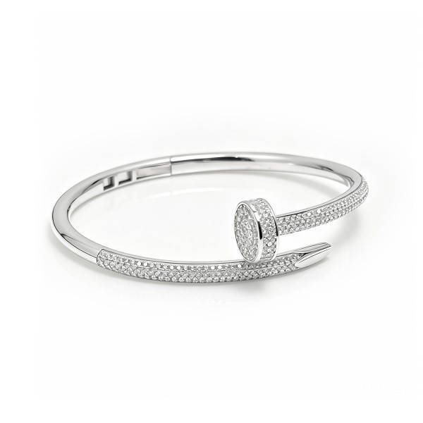 Esclava abierta de plata S925 en forma de uña pulida, con circón cúbico blanco engastado en pavé, joyería de muñeca elegante y audaz