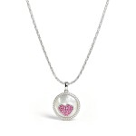 Collier en argent S925 avec pendentif rond en nacre délicat, cœur en zircone cubique rose serti pavé, bijou de cou romantique et luxueux