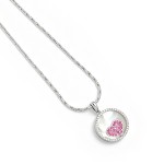 Collier en argent S925 avec pendentif rond en nacre délicat, cœur en zircone cubique rose serti pavé, bijou de cou romantique et luxueux
