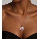 Collier en argent S925 avec pendentif rond en nacre délicat, cœur en zircone cubique rose serti pavé, bijou de cou romantique et luxueux