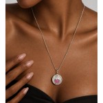 Collier en argent S925 avec pendentif rond en nacre délicat, cœur en zircone cubique rose serti pavé, bijou de cou romantique et luxueux