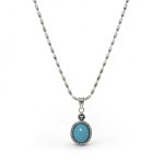 Collier en argent S925 avec turquoise ovale et bord torsadé vintage, bijou de cou bohème et artistique
