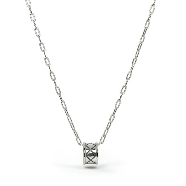 Niche Minimalist Rhombus Engraved Barrel LuLuTong S925 Silver Necklace, Sleek Polished Everyday Statement Neck Jewelry
