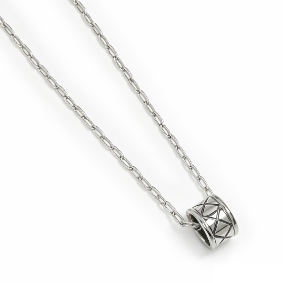 Niche Minimalist Rhombus Engraved Barrel LuLuTong S925 Silver Necklace, Sleek Polished Everyday Statement Neck Jewelry