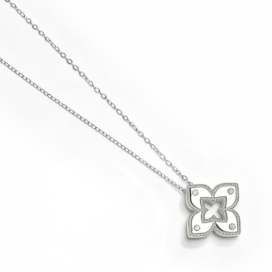 Niche Luxe Hollow Four-Leaf Flower S925 Silver Necklace, Pavé Set Cubic Zirconia Elegant Sparkly Statement Neck Jewelry