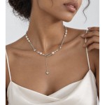 Niche Pig Nose Link Pearl S925 Silver Necklace, Star Bow Heart Pendant Sweet Cool Statement Neck Jewelry