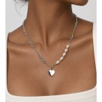 Niche Mixed Chain Pearl Heart Pendant S925 Silver Necklace, Minimalist Gentle Elegant Statement Neck Jewelry